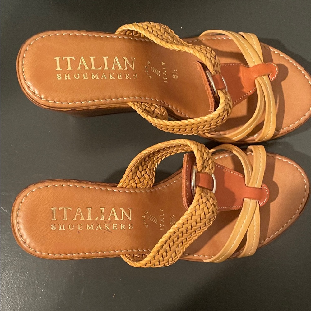 Italian Shoemakers Natural and Tan Wedge Sandals. Size 6 1/2 - Picture 4 of 9